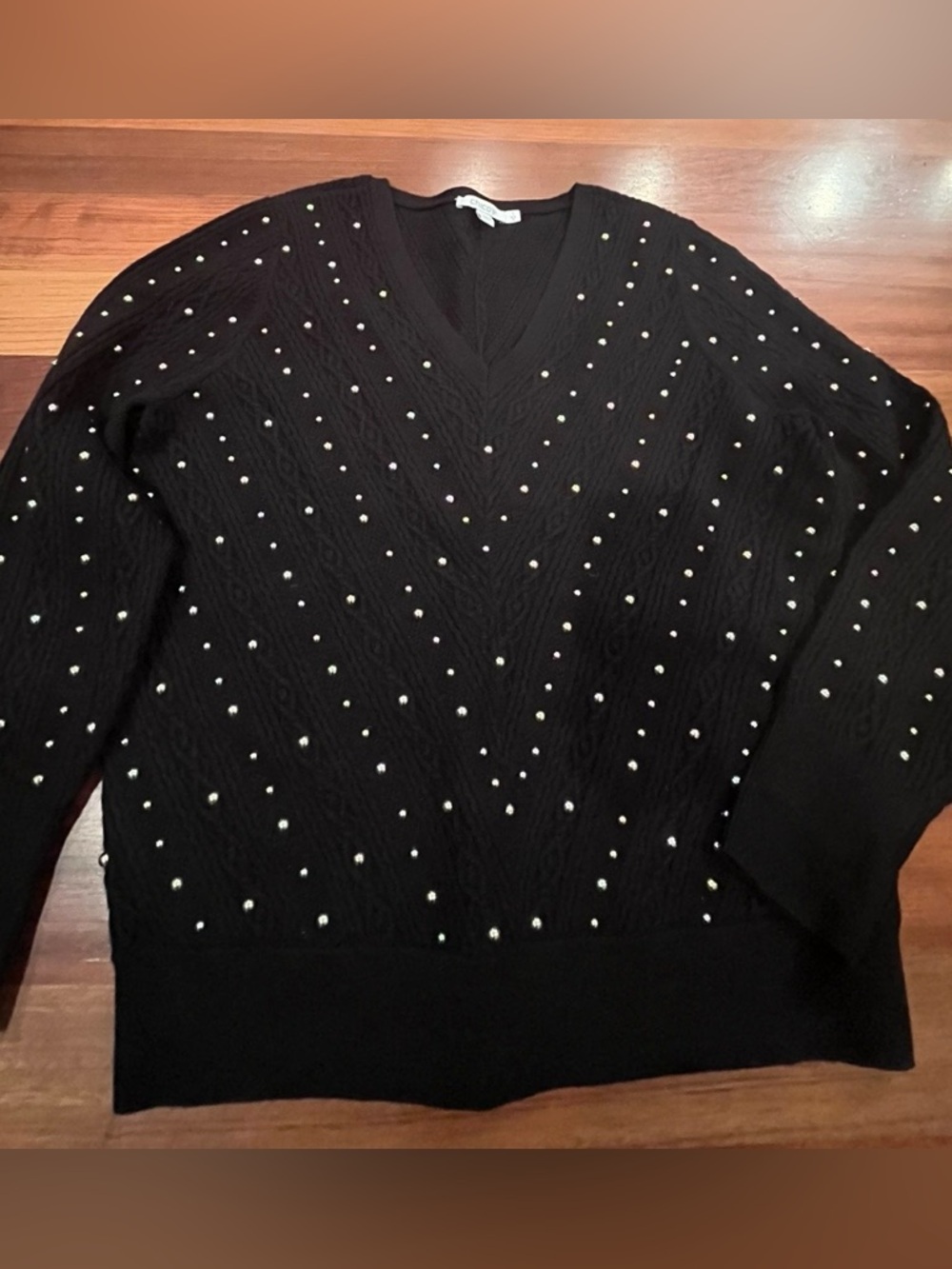 Chico's Black V-Neck Sweater with silver Stud Detailing. Size 1 Medium, 8